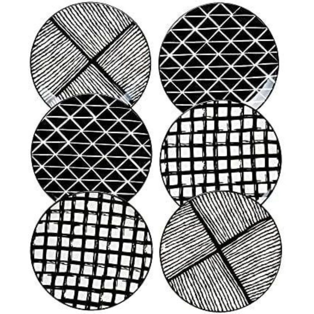Ceramic Dinner Plates Set of 6, 3 Design , 10.2 inch Black